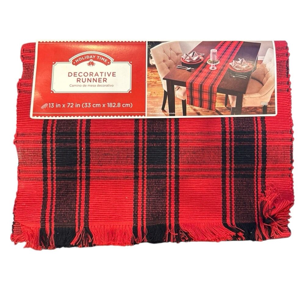 Holiday Time Buffalo Plaid Woven Cotton Table Runner (Red & Black) 13 in x 72 in